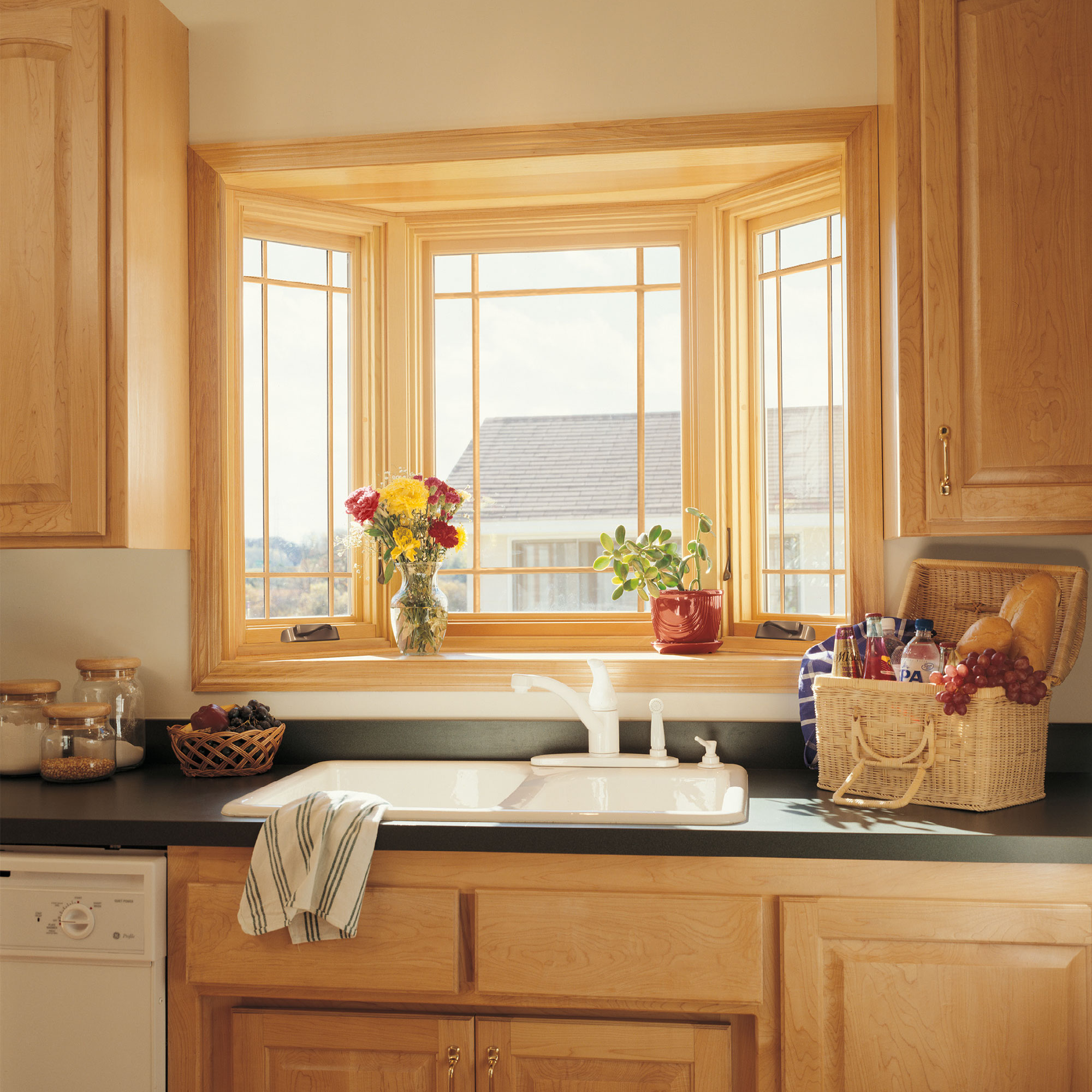 Wood stain window in kitchen of home